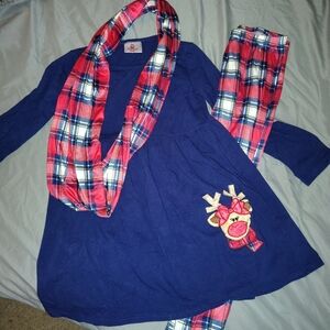 Blue and Red Kids Top with Plaid Scarf